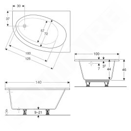 Geberit Selnova - Baignoire d'angle 1400x1000x460 mm, droit, blanc 554.271.01.1