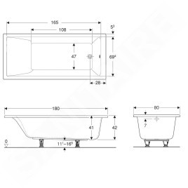 Geberit Selnova Square - Baignoire 1800x800x420 mm, blanc 554.386.01.1