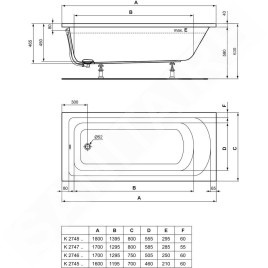 Ideal Standard Hotline - Baignoire 1.700x750 mm, blanc K274601