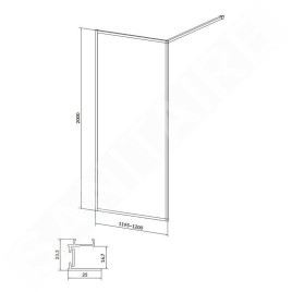 Cersanit Larga - Paroi de douche Walk-In, 120x200 cm, noir/verre clair S932-140