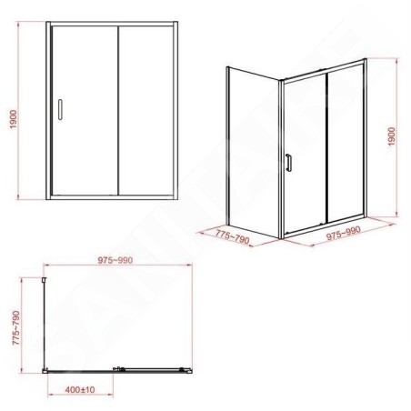 Cersanit Zip - Cabine de douche 79x99 cm, chrome/verre clair S154-003