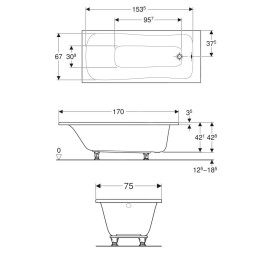 Geberit Selnova - Baignoire 1700x750x428 mm, blanc 554.285.01.1