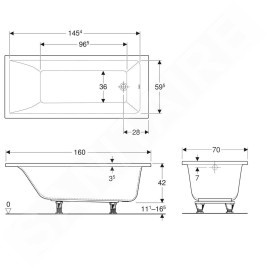 Geberit Selnova Square - Baignoire 1600x700x420 mm, blanc 554.382.01.1