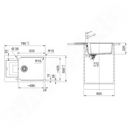 Franke Urban - Évier en fragranit UBG 611-78 BB, 780x500 mm, cachemire 114.0700.103