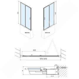 Polysan Deep - Porte de douche pliante 1000 mm, aluminium brillant/verre clair MD1910