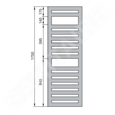Zehnder Metropolitan Spa - Radiateur de salle de bains 1750 x 400 mm, droit, raccord central 50 mm, laqué blanc MET-180-040