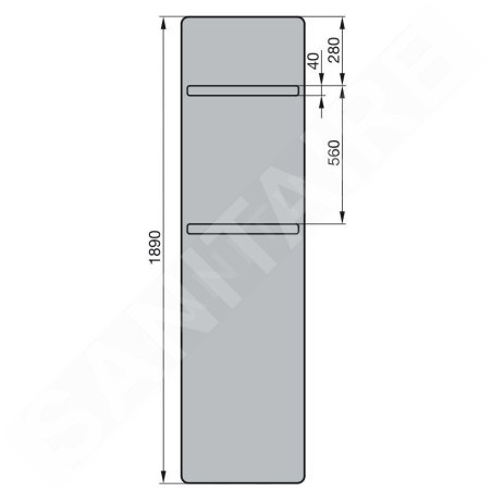 Zehnder Vitalo Bar - Radiateur de salle de bains 1890 x 400 mm, droit, raccord central 50 mm, laqué blanc VIP-190-040