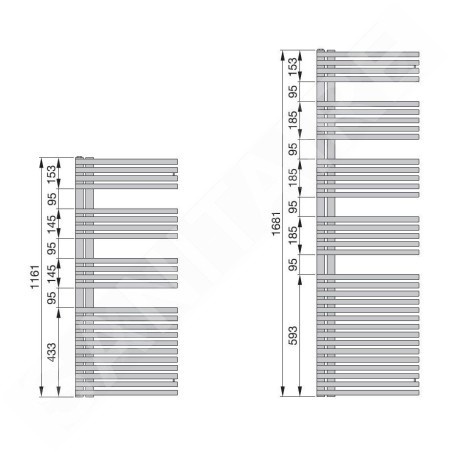 Zehnder Forma Asym - Radiateur de salle de bains 1681 x 596 mm, droit, raccordement extérieur 50 mm, laqué blanc LFAR-170-060