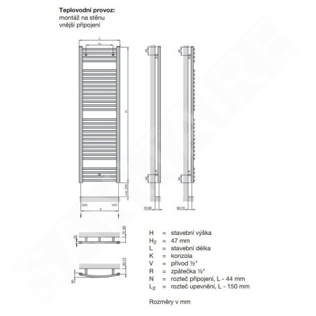 Zehnder Virando - Radiateur de salle de bains 1200x450 mm, raccordement externe, 505 W, blanc AB-120-045