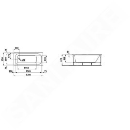 Laufen Solutions - Baignoire avec support et panneau en L gauche, 1700x750 mm, blanc H2235050000001