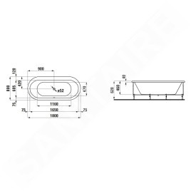 Laufen Solutions - Baignoire avec support, 1800x800 mm, blanc H2245110000001