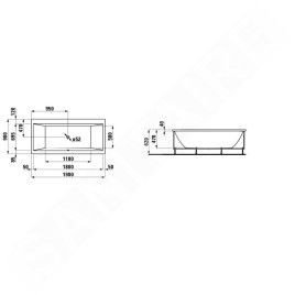 Laufen Pro - Baignoire avec support et panneau frontal gauche, 1900x900 mm, blanc H2349550000001