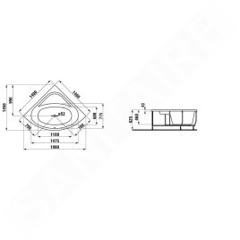 Laufen Solutions - Baignoire d'angle avec support, 1400x1400 mm, blanc H2425010000001