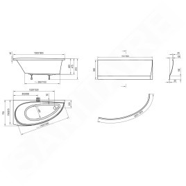 Ravak Avocado - Baignoire asymétrique 160 L, 1600x750 mm, gauche, blanc CQ01000000