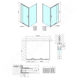 Polysan Easy Line - Porte de douche pivotante 760-900 mm, verre Brick EL1638