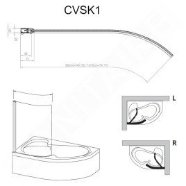 Ravak Chrome - Paroi de baignoire monobloc CVSK1 Rosa, droite, 1000x1500 mm, blanc/verre transparent 7QRS0100Y1