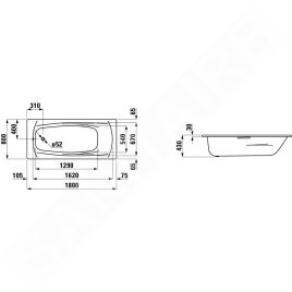 Laufen Palladium - Baignoire encastrée en acier 1800x800 mm, blanc H2251000000401
