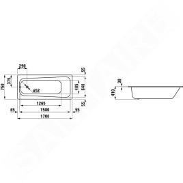 Laufen Moderna Plus - Baignoire encastrée 1700x750x410 mm, blanc H2251300000401