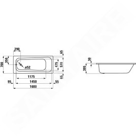 Laufen Moderna Plus - Baignoire encastrée en acier 1600x700x395 mm, blanc H2251400000401