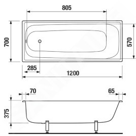 Jika Riga - Baignoire 1200x700x375 mm, blanc H2340200000001