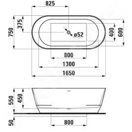 Laufen Pro - Baignoire ilôt 1650x750x550 mm, avec bonde, blanc H2399520000001