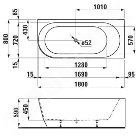 Laufen Pro - Baignoire 1800x800 mm, droite, blanc H2449550000001