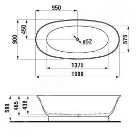 Laufen The New Classic - Baignoire îlot 1900x900x580 mm, blanc H2208520000001
