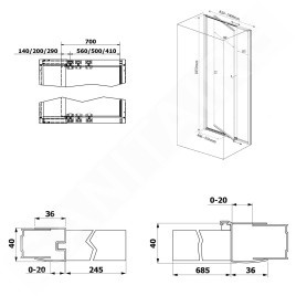 Aqualine Amico - Porte de douche pivotante 820-1000x1850 mm, verre clair G80