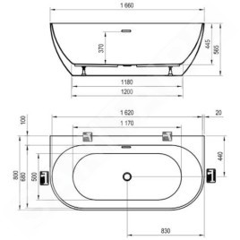 Ravak Freedom - Baignoire autoportante 1660x800 mm, noir/blanc XC00100027