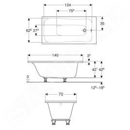 Geberit Selnova - Baignoire 1400x700x428 mm, blanc 554.280.01.1