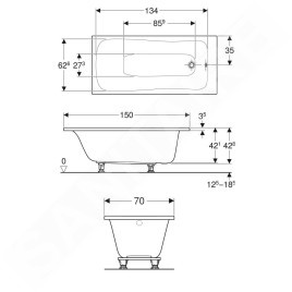 Geberit Selnova - Baignoire 1500x700x428 mm, blanc 554.281.01.1