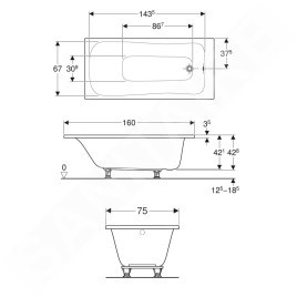 Geberit Selnova - Baignoire 1600x750x428 mm, blanc 554.283.01.1