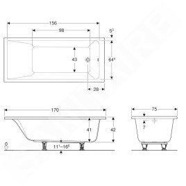 Geberit Selnova Square - Baignoire 1700x750x420 mm, blanc 554.385.01.1
