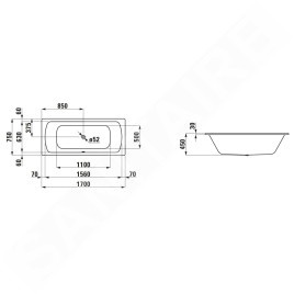 Laufen Pro - Baignoire 1700x750x450 mm, blanc H2269500000401