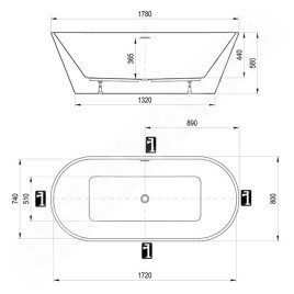 Ravak Solo - Baignoire autoportante, 1780x800 mm, blanche XC00100036