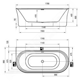 Ravak Ypsilon Wall - Baignoire autoportante, 1780x860 mm, blanche XC00100028