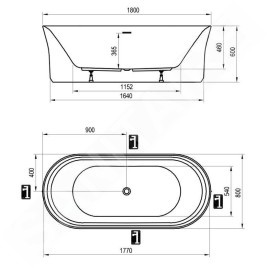 Ravak Ypsilon - Baignoire sur pied, 1800x800 mm, blanc XC00100034