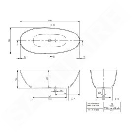 Villeroy & Boch Antao - Baignoire en îlot, 170x75 cm, SilentFlow, blanc alpin UBQ170TAO7TV-01