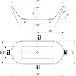 Ravak Solo - Baignoire autoportante, 1780x800 mm, blanche XC00100050