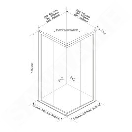 Aqualine Cabines de douche - Cabine de douche carrée, 900x900 mm, verre dépoli Brick BTQ900