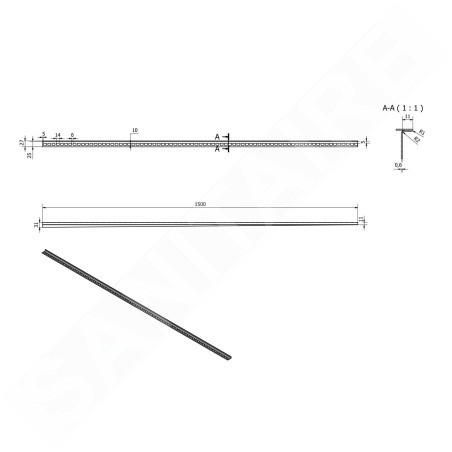 Sapho Canniveaux de vidage - Barre de drainage pour gouttière, longueur 1500 mm, gauche, acier inoxydable brossé SPD1510-L