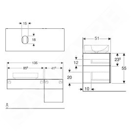 Geberit VariForm - Meuble pour lavabo, 1350x510x550 mm, 3 tiroirs, bouchon anti-odeurs, chêne 501.193.00.1