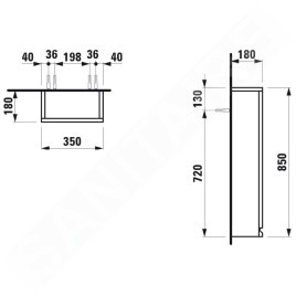 Laufen Pro S - Armoire latérale, 850x350x180 mm, charnières à gauche, blanc mat H4831130954631