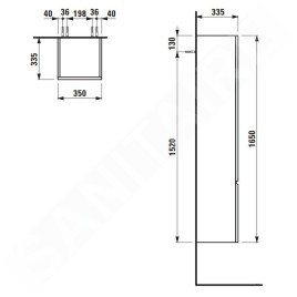 Laufen Pro S - Armoire haute 1650x350x335 mm, charnières à droite, blanc mat H4831220954631