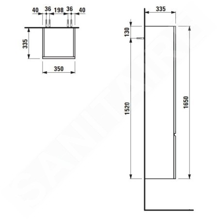 Laufen Pro S - Armoire haute 1650x350x335 mm, charnières à droite, blanc brillant H4831220954751