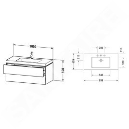 Duravit L-Cube - Meuble avec lavabo 500x1000x480 mm, 2 tiroirs, blanc brillant LC6928O2222