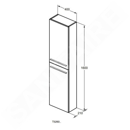 Ideal Standard i.Life S - Armoire haute 400x210x1600 mm, 2 portes G / D, gris mat carbon T5288NV