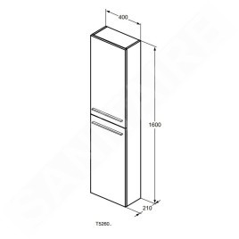 Ideal Standard i.Life S - Armoire haute 400x210x1600 mm, 2 portes G / D, chêne T5288NX