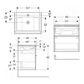 Geberit iCon - Meuble avec lavabo, 600x630x480 mm, KeraTect, blanc brillant 502.331.01.2