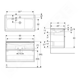 Geberit iCon - Meuble avec lavabo, 900x630x480 mm, KeraTect, blanc brillant 502.333.01.2